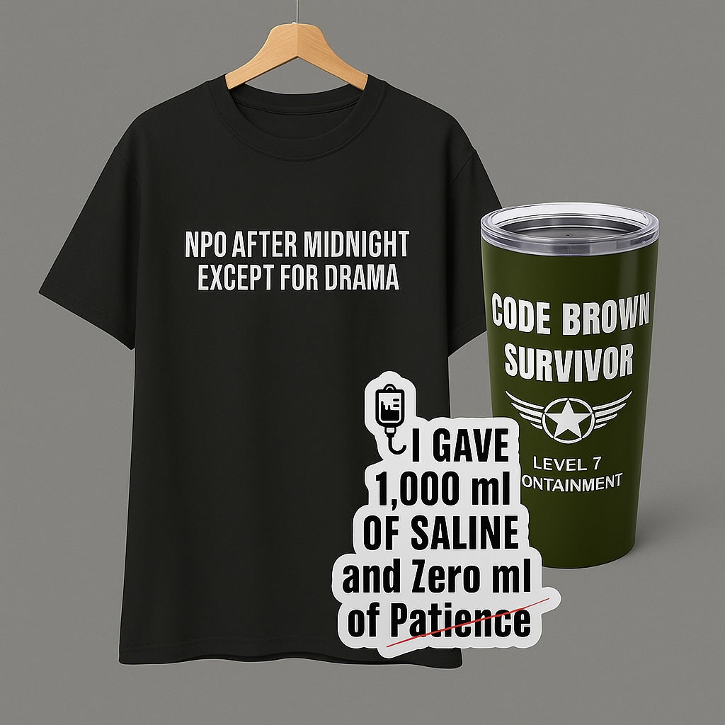 Funny ER nurse gift — nurse gift bundle reading "For the friend who got you through every"