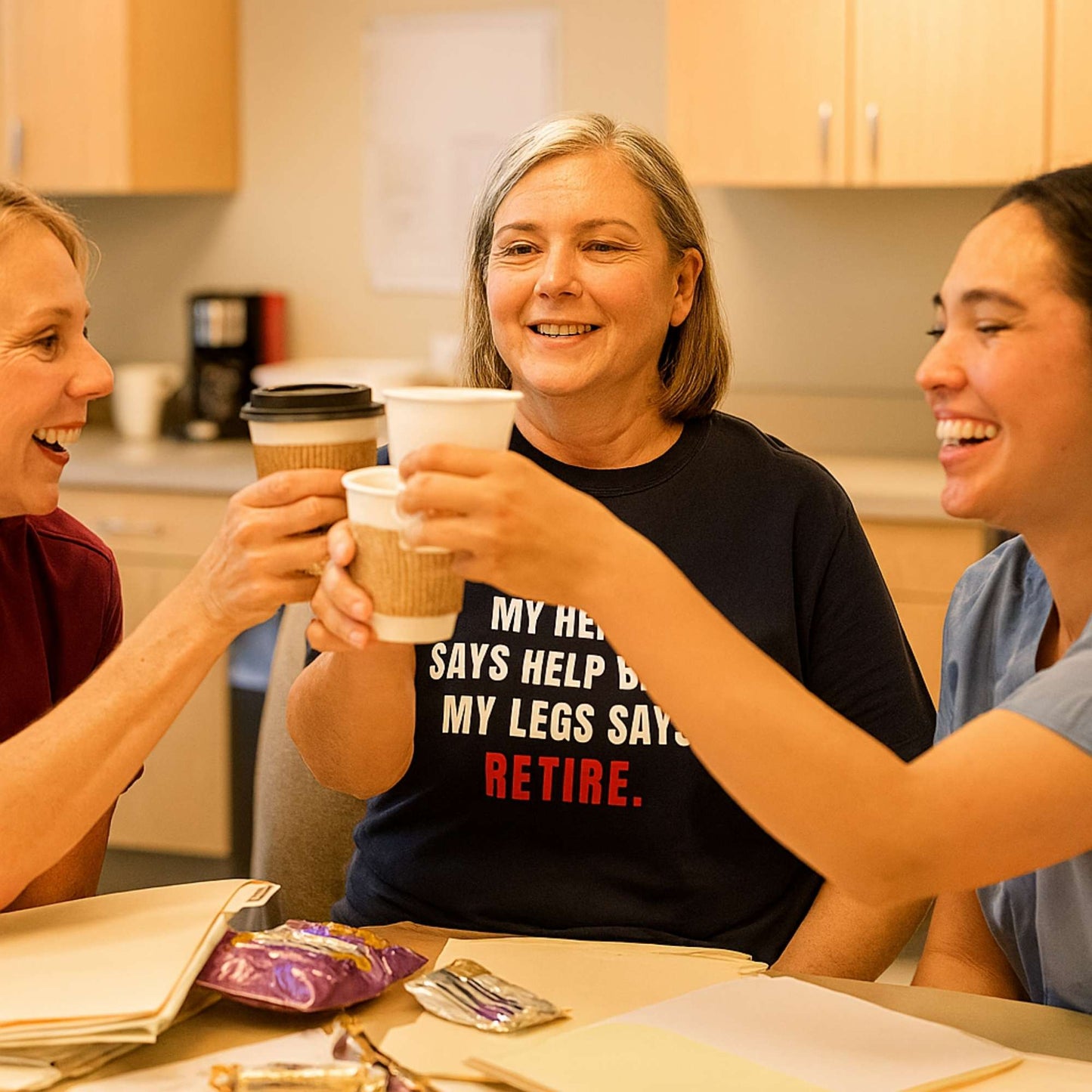 Funny Med-Surg nurse gift — cotton nurse t-shirt reading "My legs called HR and asked about retire"