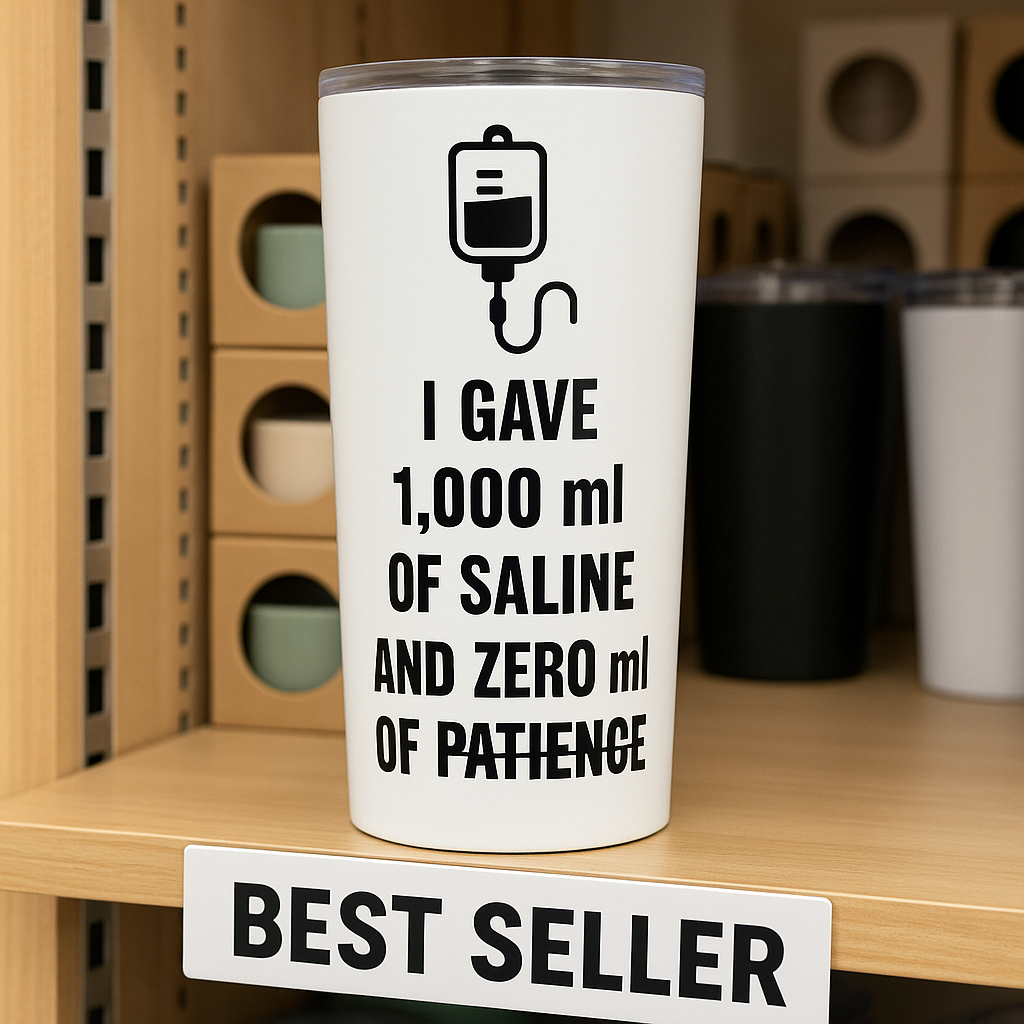 1000ml Saline. Zero Patience. — 20oz Tumbler
