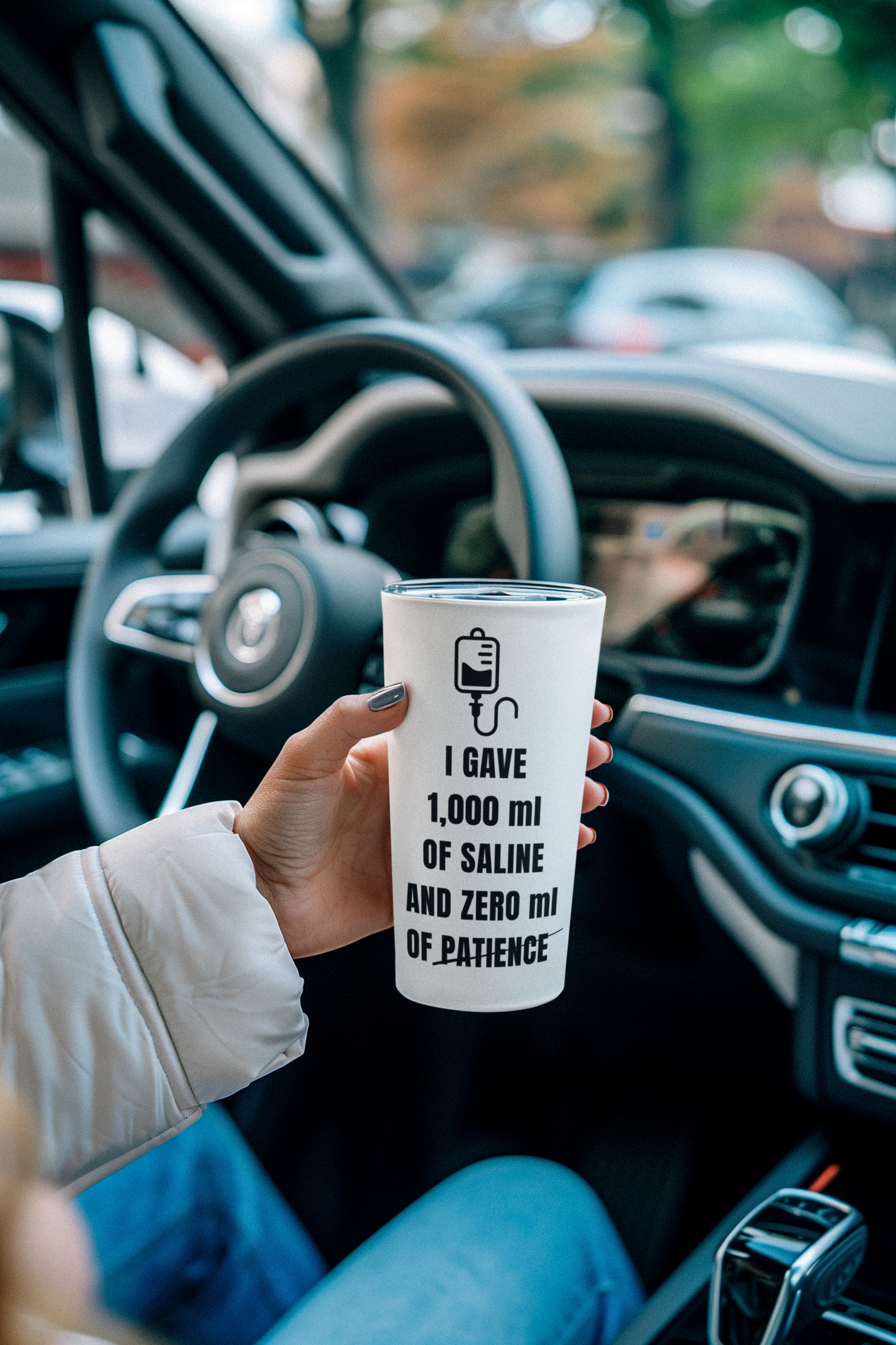 1000ml Saline. Zero Patience. — 20oz Tumbler