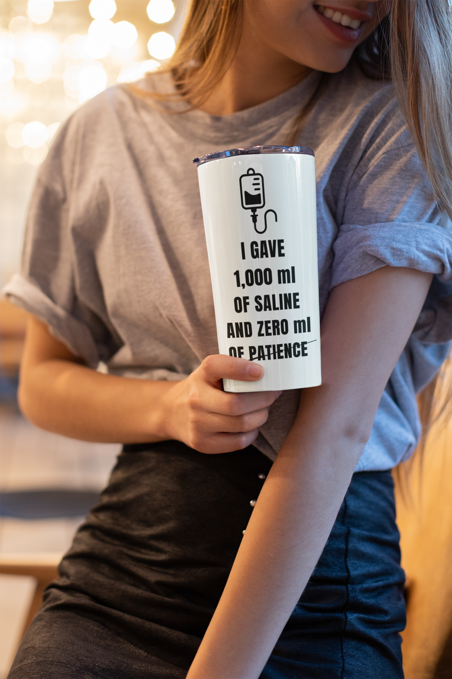 1000ml Saline. Zero Patience. — 20oz Tumbler