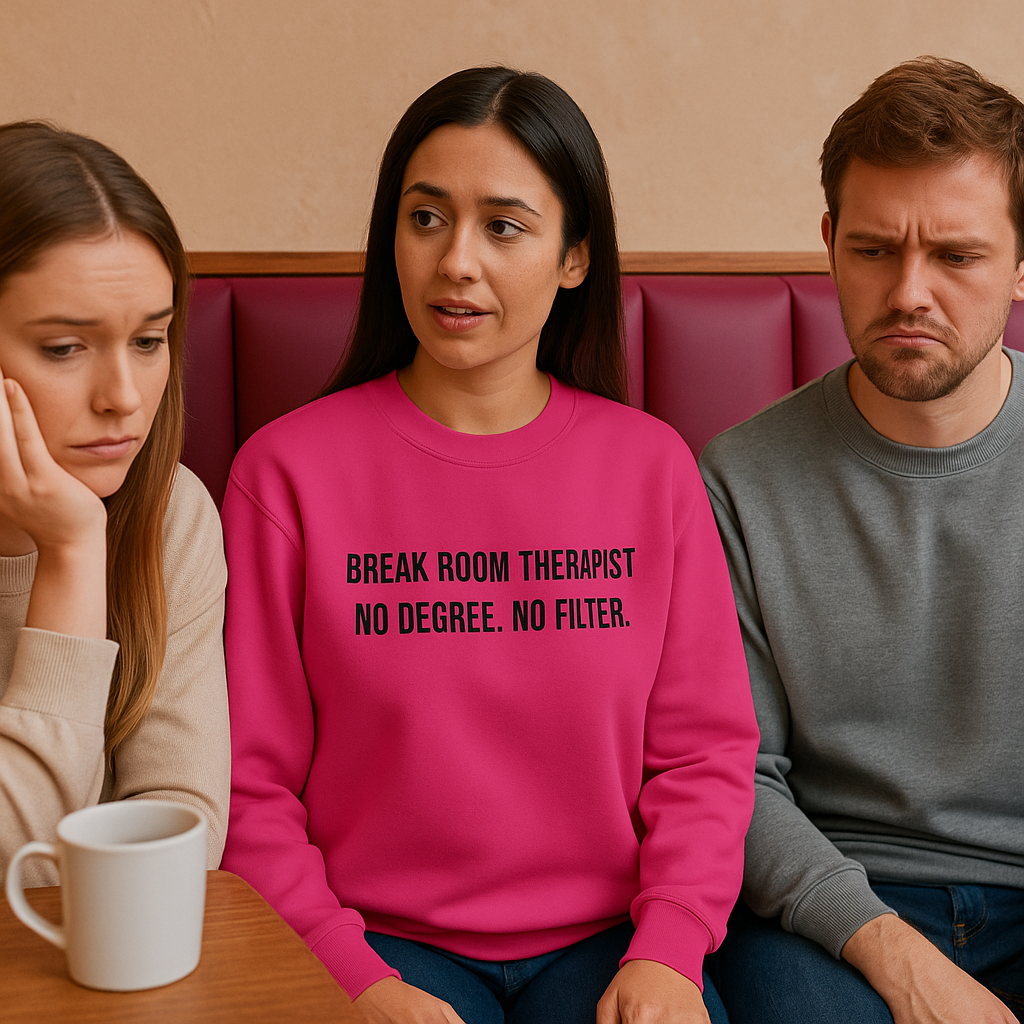 Break Room Therapist. No Degree. No Filter. — Sweatshirt