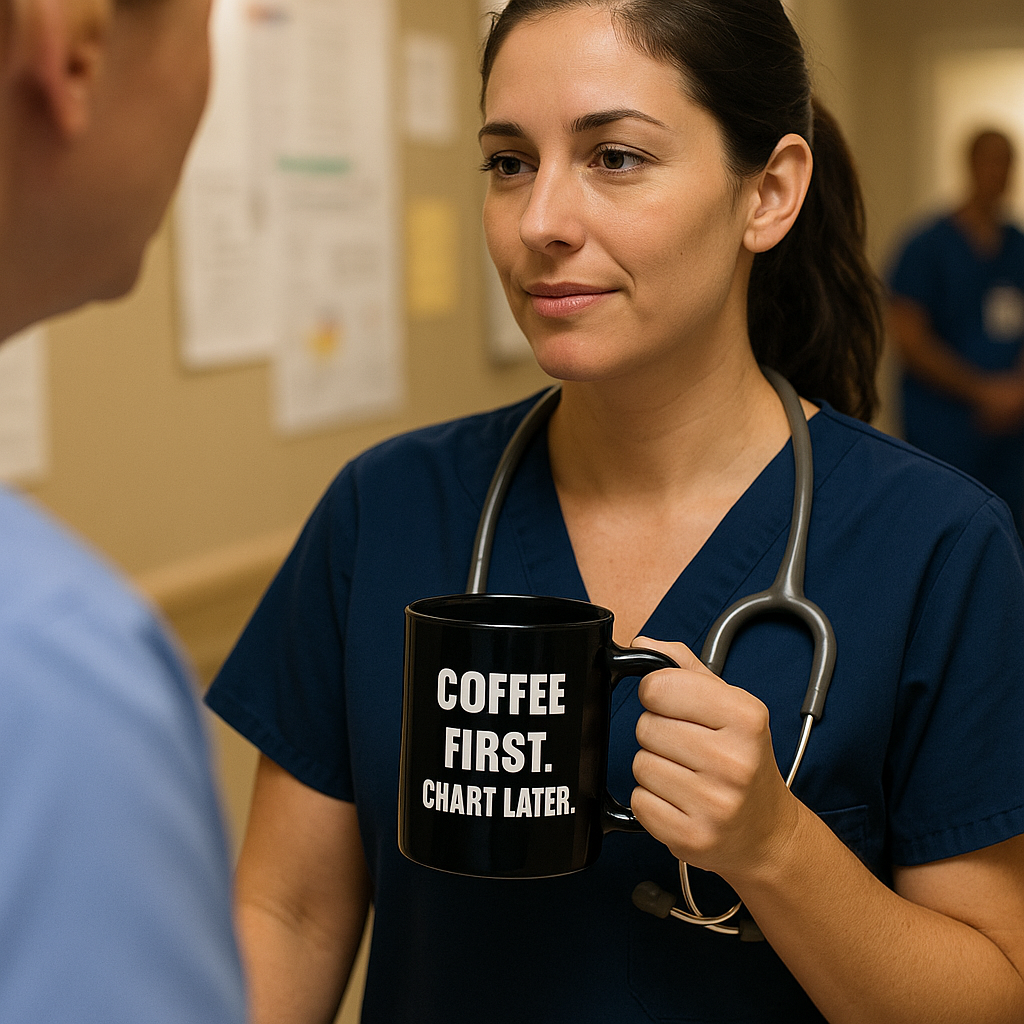 Coffee First. Vitals Later. — Black Mug