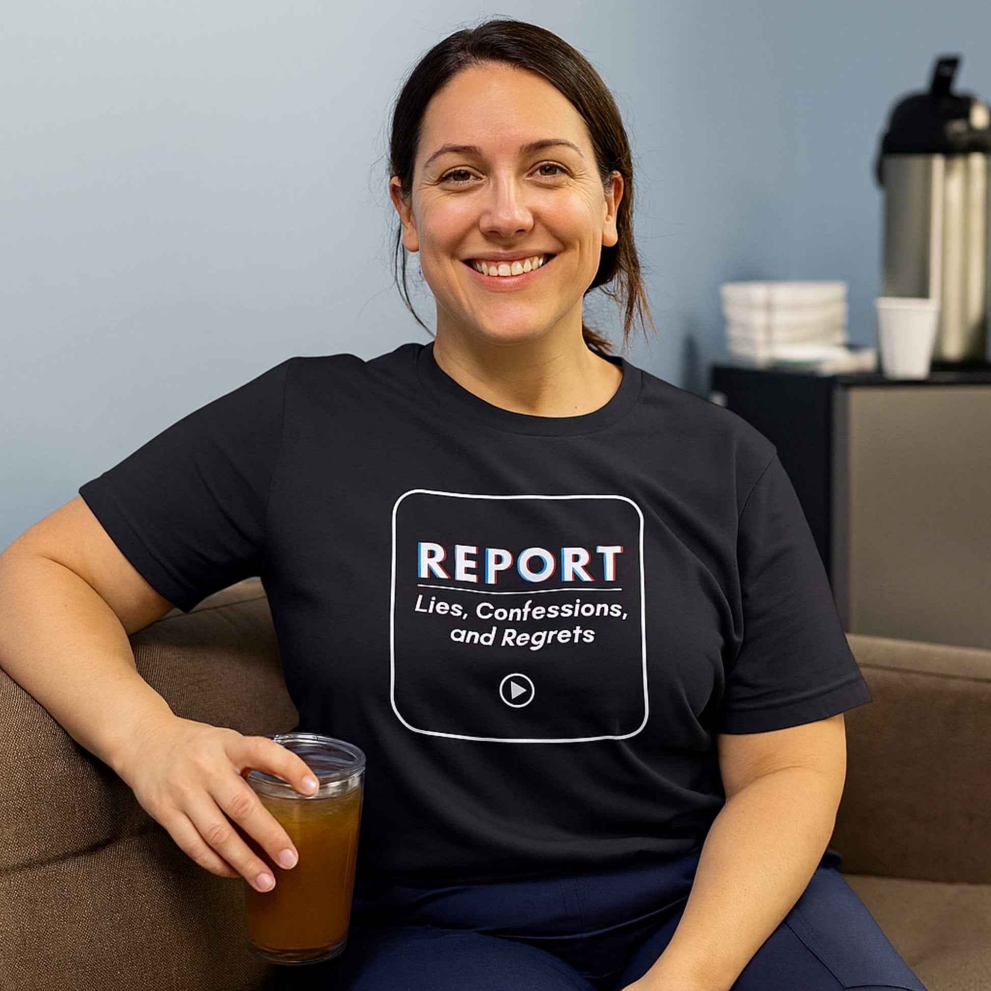 Funny ER nurse gift — cotton nurse t-shirt reading "I press REPORT. It's a 17-minute TED Tal"